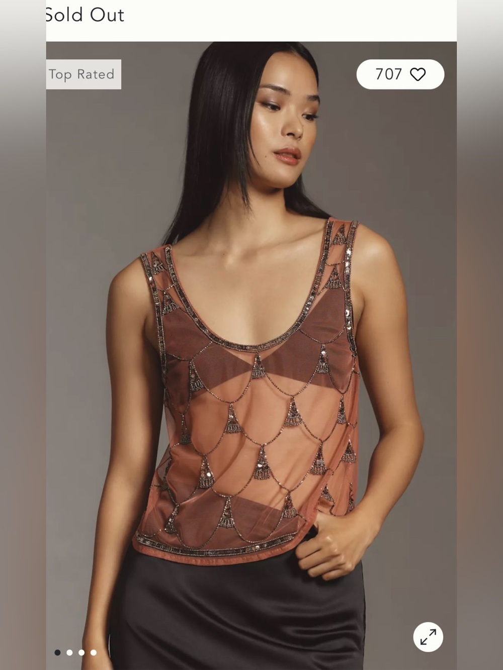 Anthropologie Mahila Beaded Scallop Sheer Tank Top - Size XL